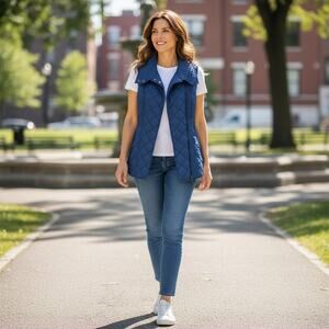 Marc New York Andrew Marc Quilted Vest – Size M – Blue, Polyester, Lightweight